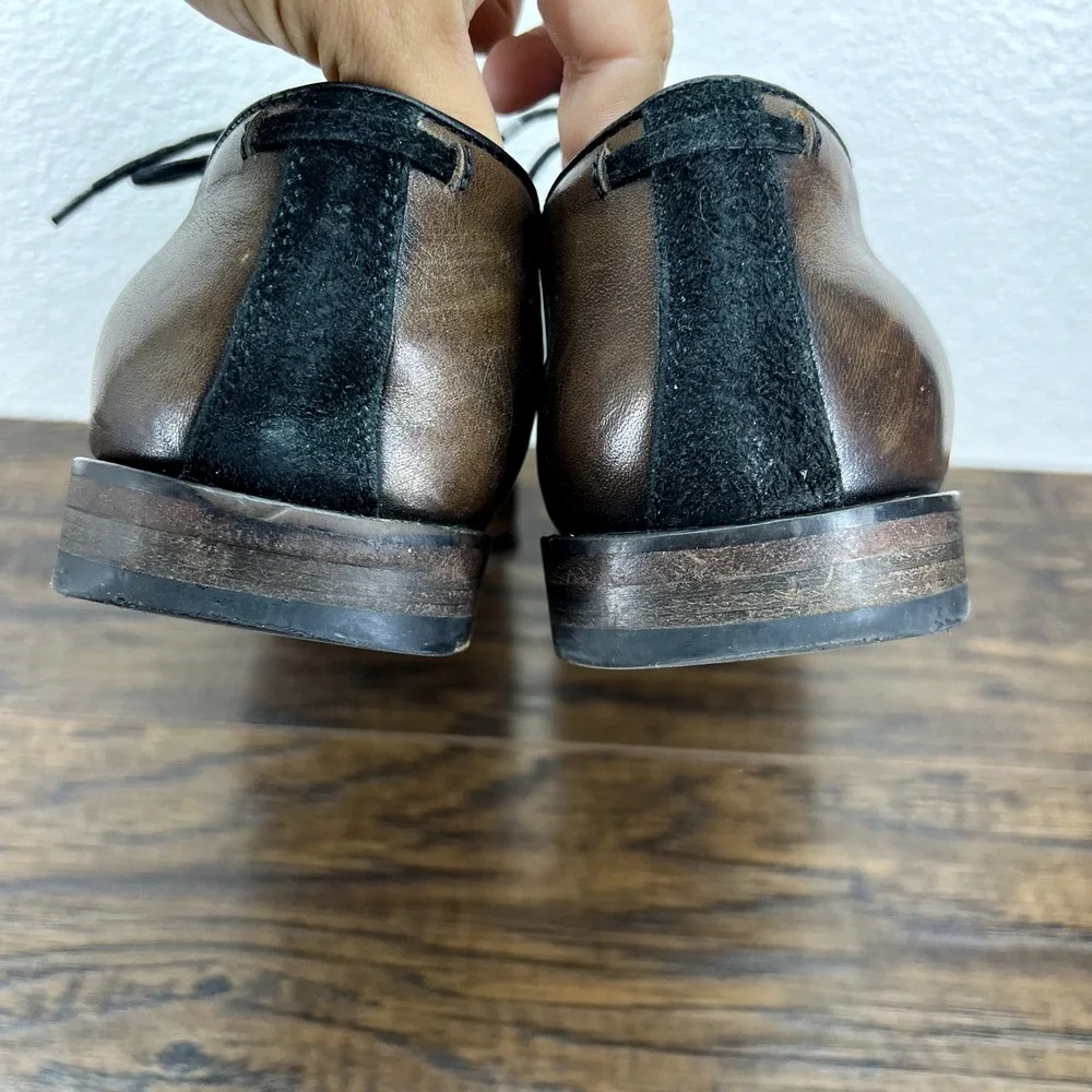 John Varvatos Size 11.5D‎ Oxfords Dress Shoes Brown Leather Cap Toe Suede Trim